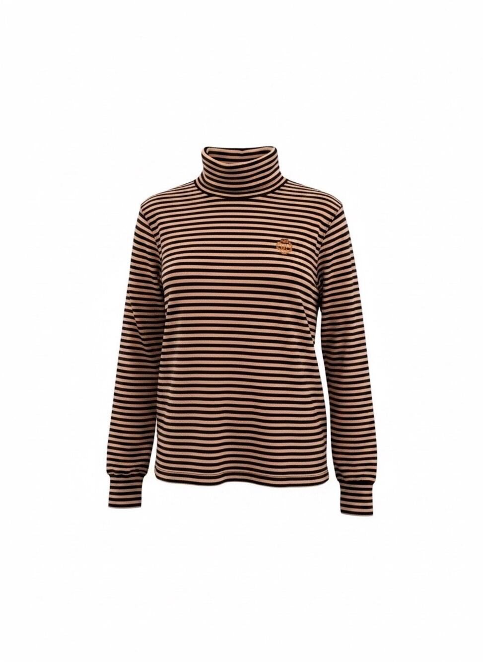 VTG Ralph Lauren Women's S Cotton Preppy Brown Black Striped Turtleneck Top